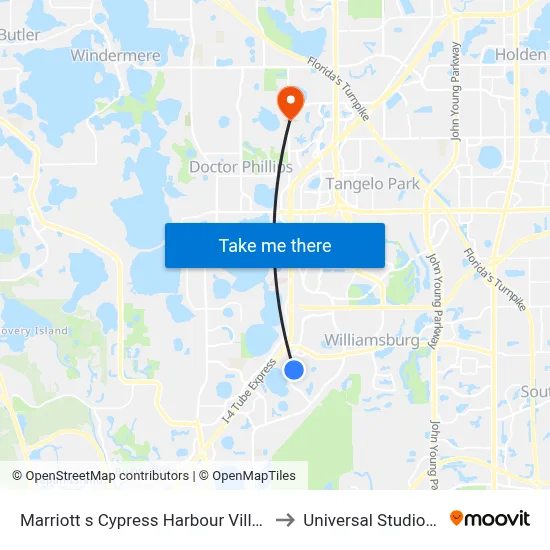 Marriott s Cypress Harbour Villas Orlando to Universal Studios Store map