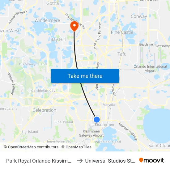 Park Royal Orlando Kissimmee to Universal Studios Store map