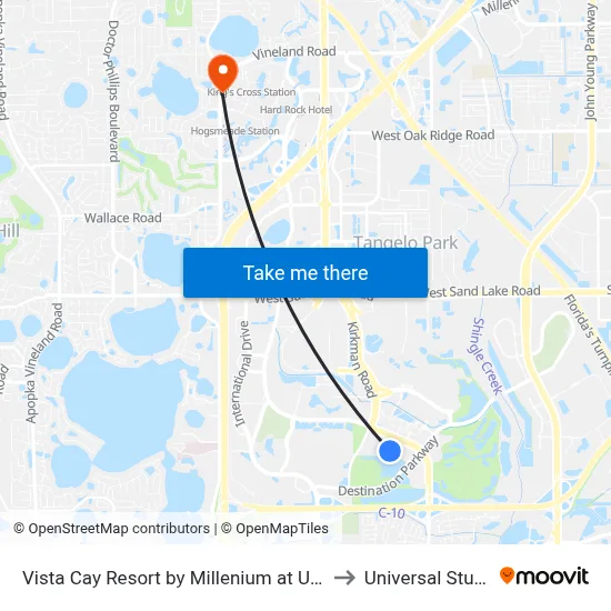 Vista Cay Resort by Millenium at Universal Blvd Orlando to Universal Studios Store map