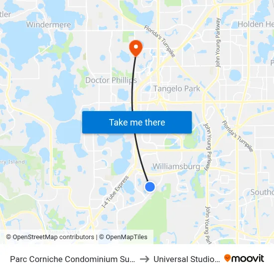 Parc Corniche Condominium Suites Orlando to Universal Studios Store map