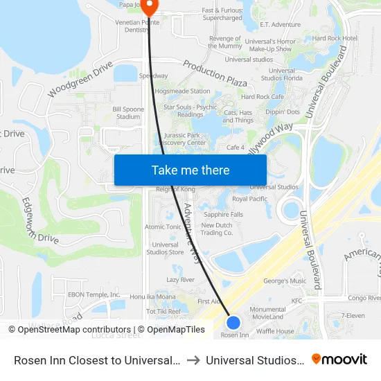 Rosen Inn Closest to Universal Orlando to Universal Studios Store map