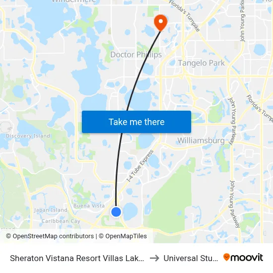 Sheraton Vistana Resort Villas Lake Buena Vista Orlando to Universal Studios Store map