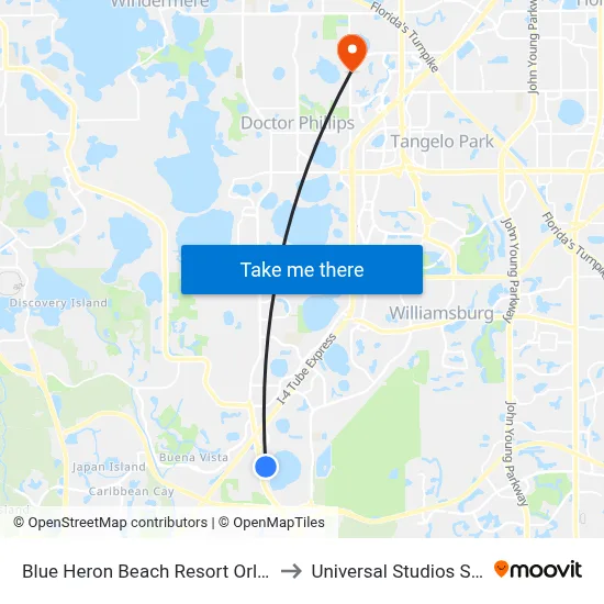 Blue Heron Beach Resort Orlando to Universal Studios Store map