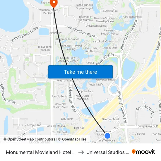 Monumental Movieland Hotel Orlando to Universal Studios Store map