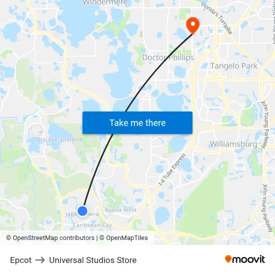 Epcot to Universal Studios Store map
