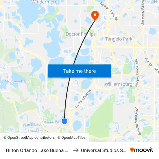 Hilton Orlando Lake Buena Vista to Universal Studios Store map