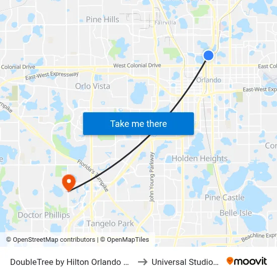 DoubleTree by Hilton Orlando Downtown to Universal Studios Store map