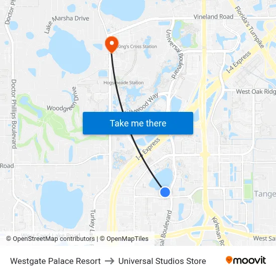 Westgate Palace Resort to Universal Studios Store map