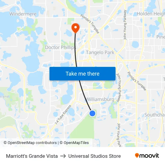 Marriott's Grande Vista to Universal Studios Store map