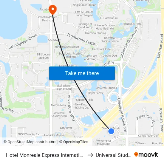 Hotel Monreale Express International Drive Orlando to Universal Studios Store map