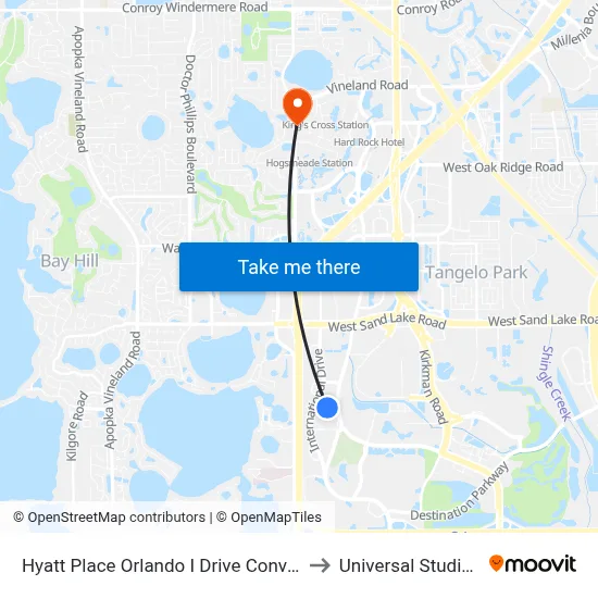 Hyatt Place Orlando I Drive Convention Center to Universal Studios Store map