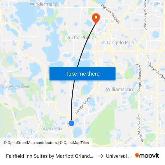 Fairfield Inn Suites by Marriott Orlando Lake Buena Vista in the Marriott Village to Universal Studios Store map