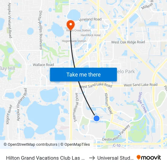 Hilton Grand Vacations Club Las Palmeras Orlando to Universal Studios Store map