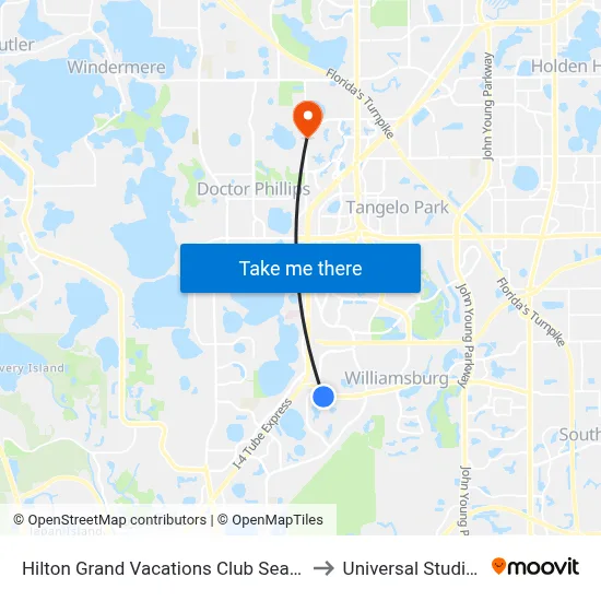 Hilton Grand Vacations Club SeaWorld Orlando to Universal Studios Store map