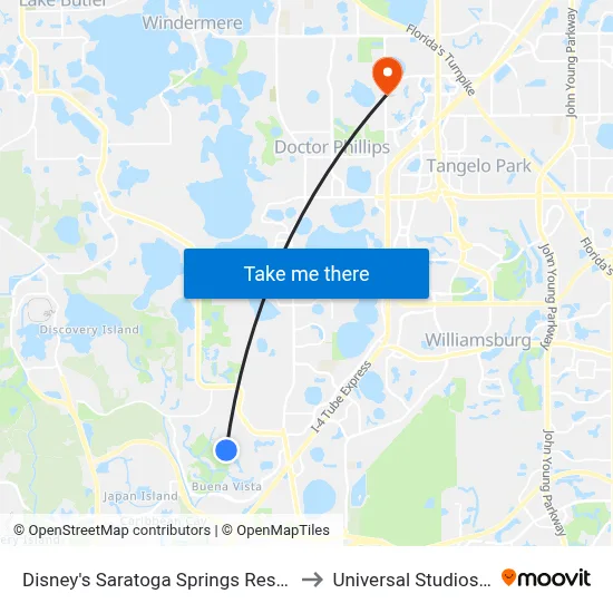 Disney's Saratoga Springs Resort & Spa to Universal Studios Store map