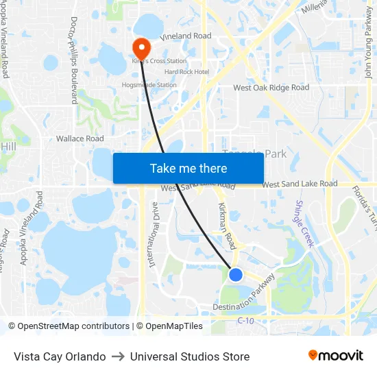 Vista Cay Orlando to Universal Studios Store map