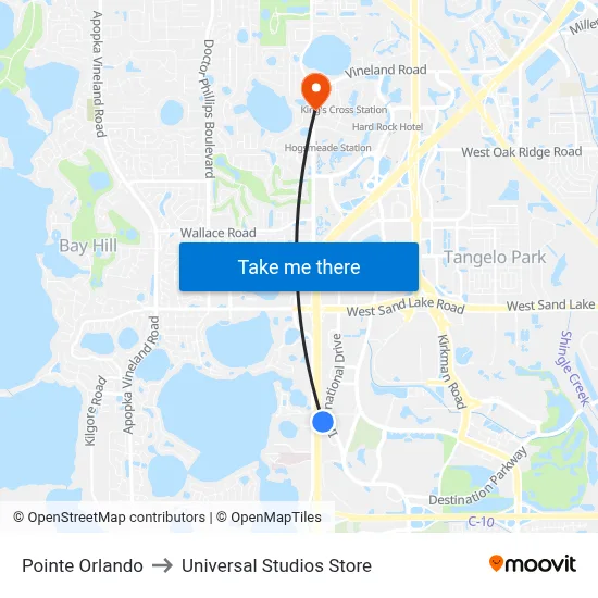 Pointe Orlando to Universal Studios Store map