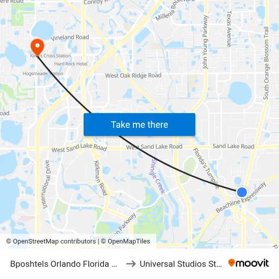 Bposhtels Orlando Florida Mall to Universal Studios Store map