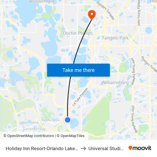 Holiday Inn Resort-Orlando Lake Buena Vista to Universal Studios Store map