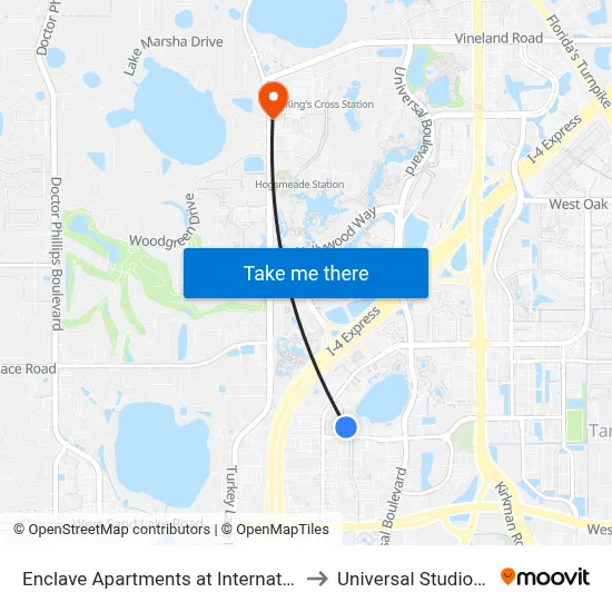 Enclave Apartments at International Drive to Universal Studios Store map
