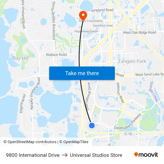 9800 International Drive to Universal Studios Store map