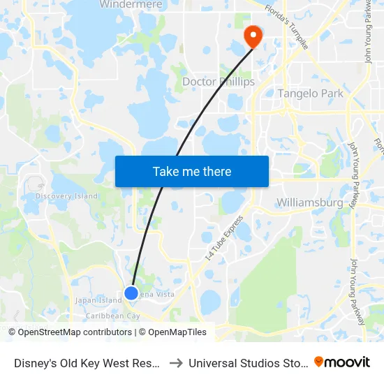 Disney's Old Key West Resort to Universal Studios Store map