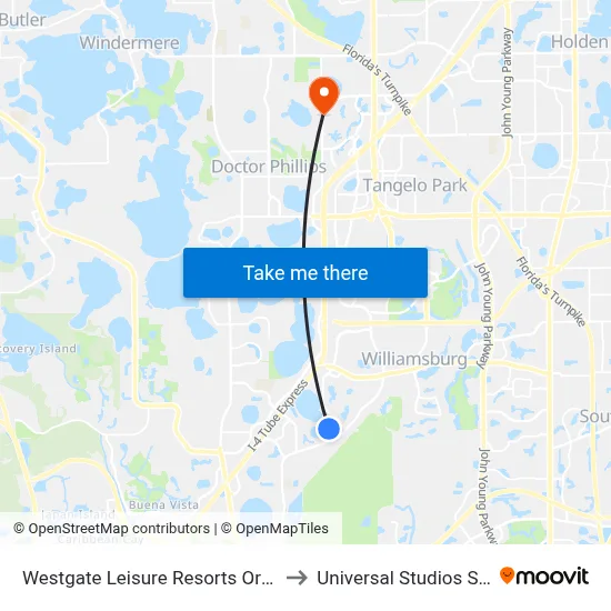 Westgate Leisure Resorts Orlando to Universal Studios Store map