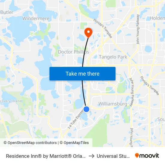 Residence Inn® by Marriott® Orlando at SeaWorld® to Universal Studios Store map