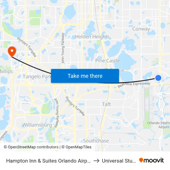 Hampton Inn & Suites Orlando Airport @ Gateway Village to Universal Studios Store map