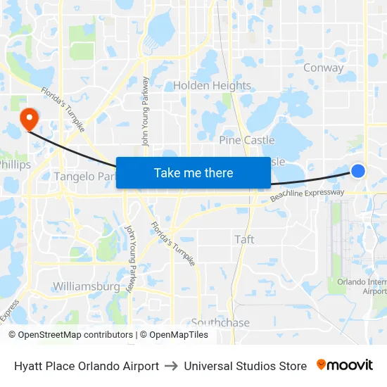 Hyatt Place Orlando Airport to Universal Studios Store map