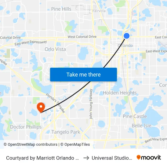 Courtyard by Marriott Orlando Downtown to Universal Studios Store map