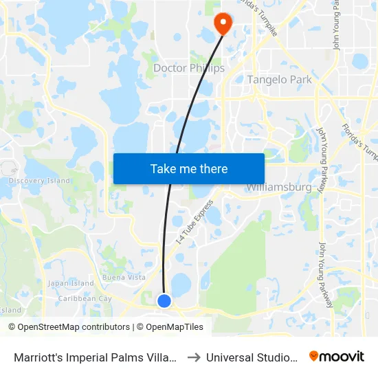 Marriott's Imperial Palms Villas, Orlando to Universal Studios Store map