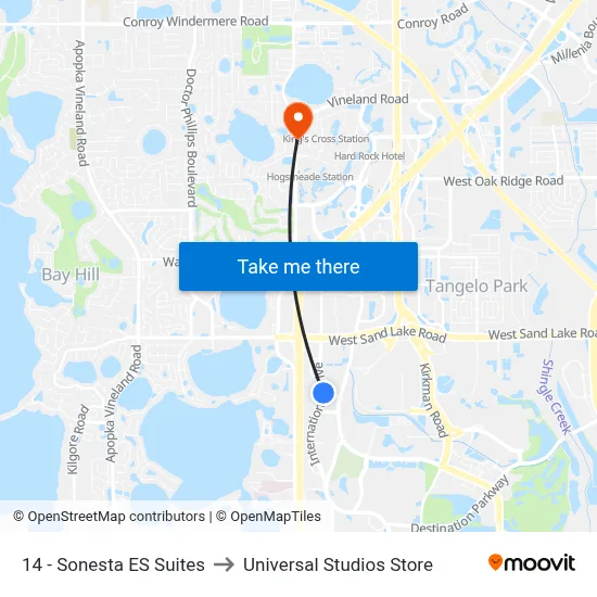 14 - Sonesta ES Suites to Universal Studios Store map