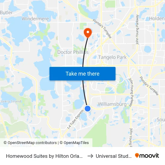 Homewood Suites by Hilton Orlando Theme Parks to Universal Studios Store map