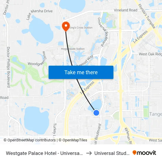 Westgate Palace Hotel - Universal - I-Drive, Orlando to Universal Studios Store map