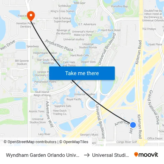 Wyndham Garden Orlando Universal / I Drive to Universal Studios Store map