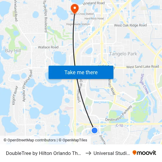 DoubleTree by Hilton Orlando Theme Park Resort to Universal Studios Store map