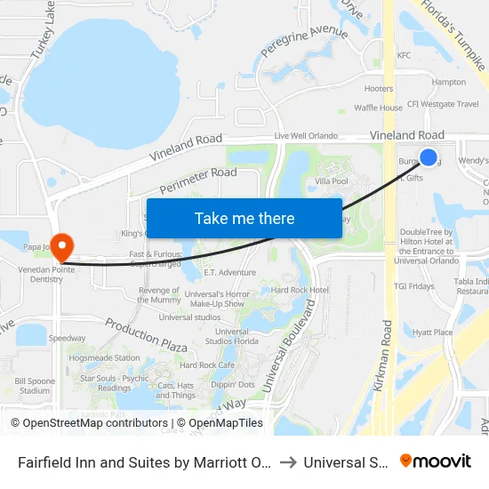 Fairfield Inn and Suites by Marriott Orlando Near Universal Orlando to Universal Studios Store map