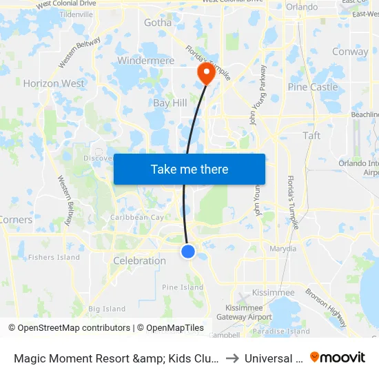 Magic Moment Resort &amp; Kids Club, Dazzler Select by Wyndham, Kissimmee to Universal Studios Store map