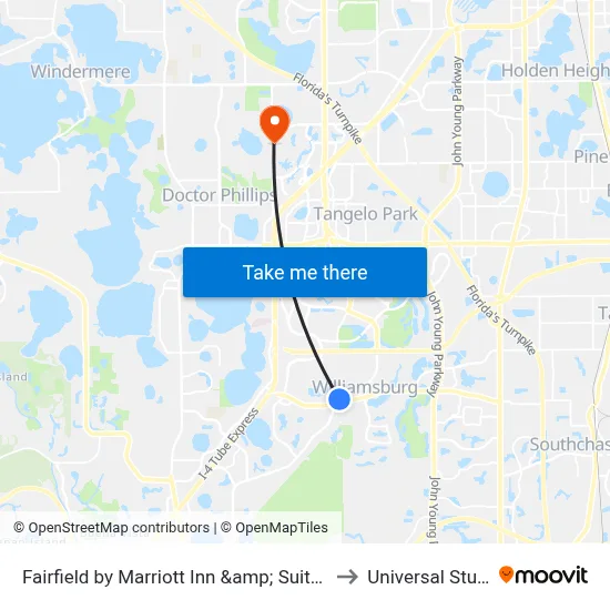 Fairfield by Marriott Inn &amp; Suites Orlando at SeaWorld to Universal Studios Store map