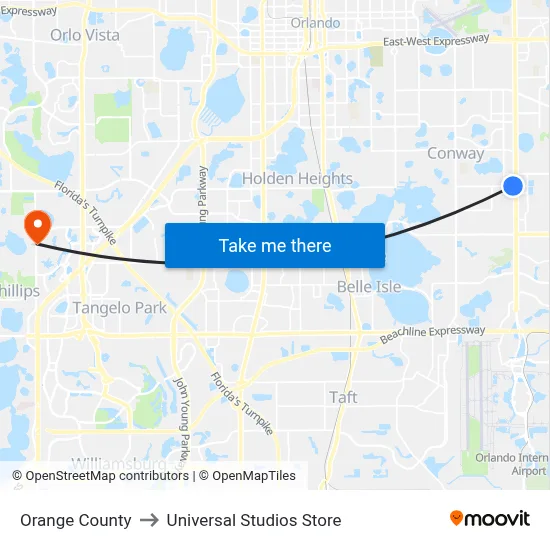 Orange County to Universal Studios Store map