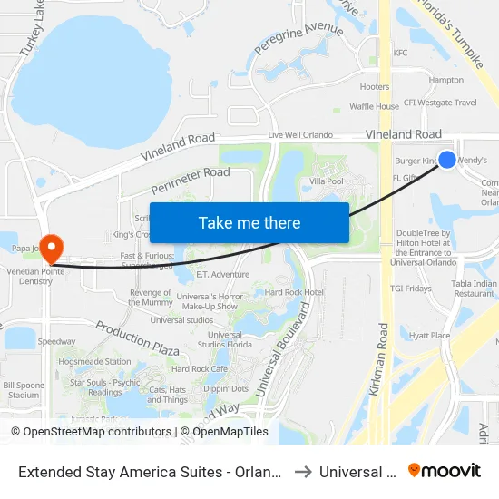 Extended Stay America Suites - Orlando - Orlando Theme Parks - Vineland Rd to Universal Studios Store map