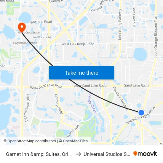 Garnet Inn &amp; Suites, Orlando to Universal Studios Store map
