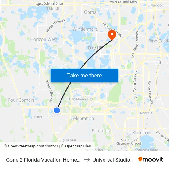 Gone 2 Florida Vacation Homes, Orlando to Universal Studios Store map