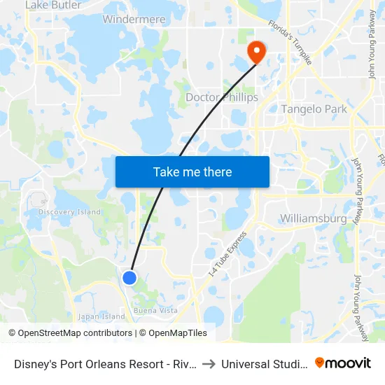 Disney's Port Orleans Resort - Riverside, Orlando to Universal Studios Store map