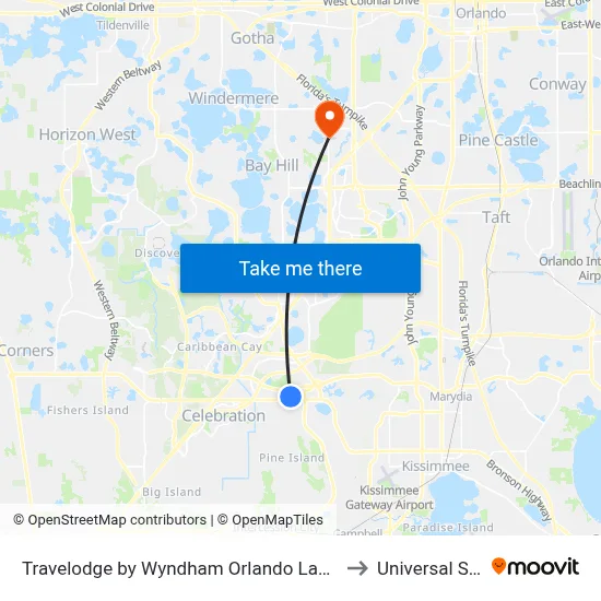 Travelodge by Wyndham Orlando Lake Buena Vista South, Kissimmee to Universal Studios Store map
