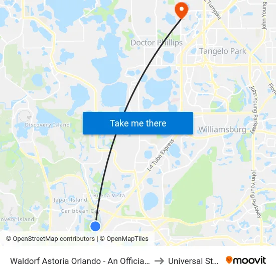 Waldorf Astoria Orlando - An Official Walt Disney World Hotel to Universal Studios Store map