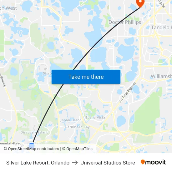 Silver Lake Resort, Orlando to Universal Studios Store map