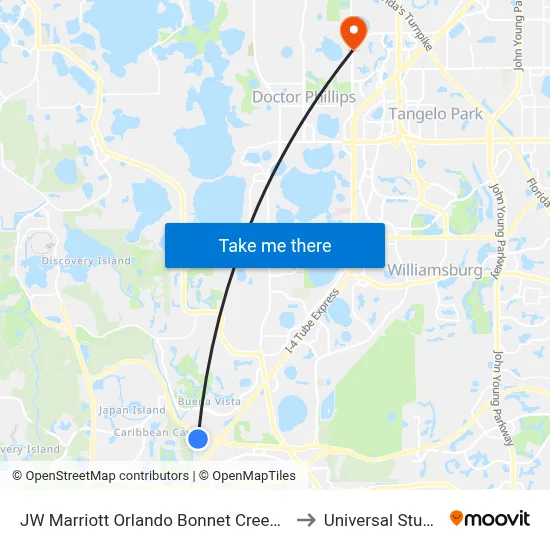 JW Marriott Orlando Bonnet Creek Resort &amp; Spa to Universal Studios Store map