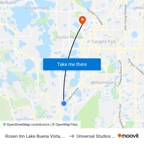 Rosen Inn Lake Buena Vista, Orlando to Universal Studios Store map